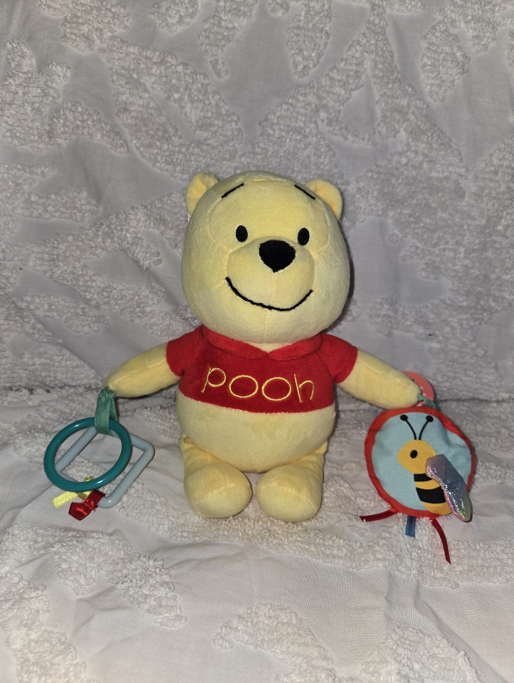 Disney Winnie the Pooh Plush Crinkle Rattle Mirror Baby Teething Toy